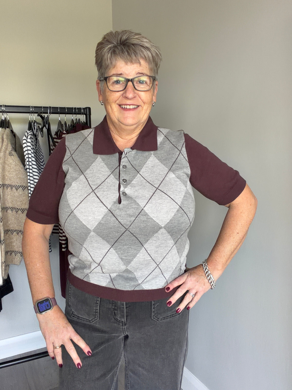 Kaffe KAgizza Fudge/Grey Argyle Polo