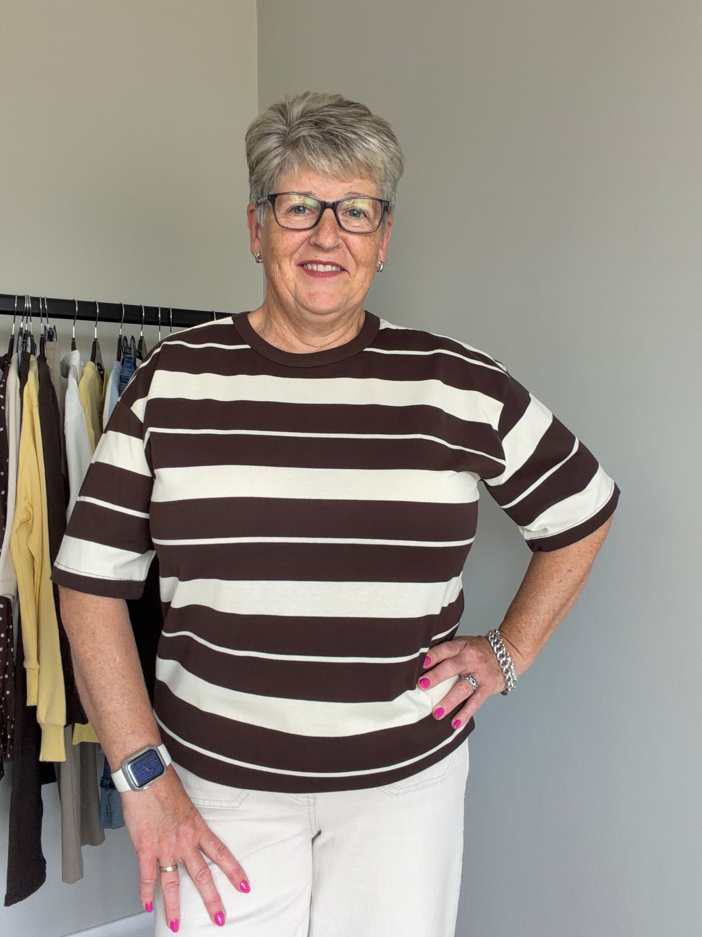 Kaffe KAwinny Coffee Bean/Turtledove Striped T-Shirt