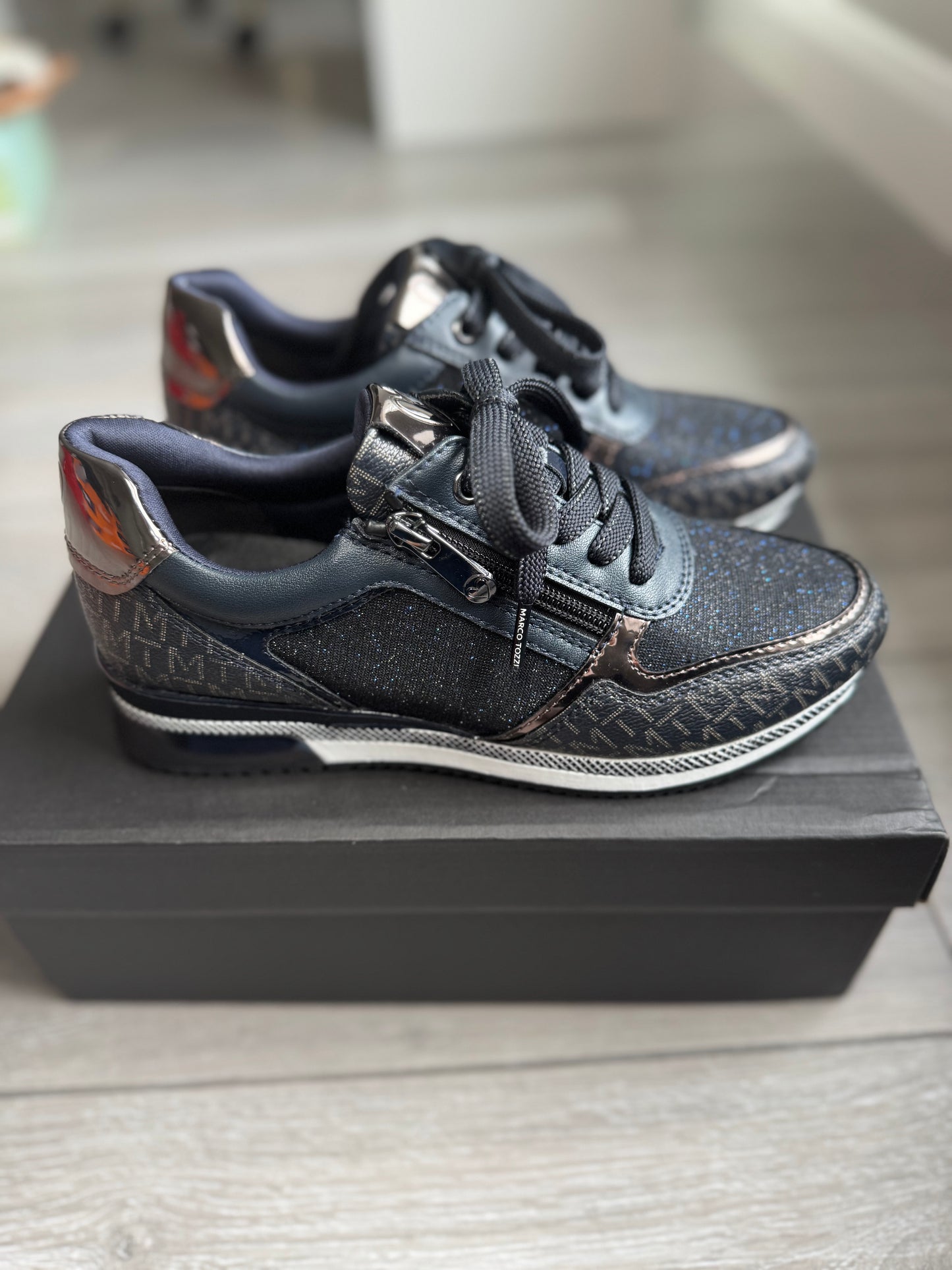 Marco Tozzi Navy Shimmer Zip Trainer