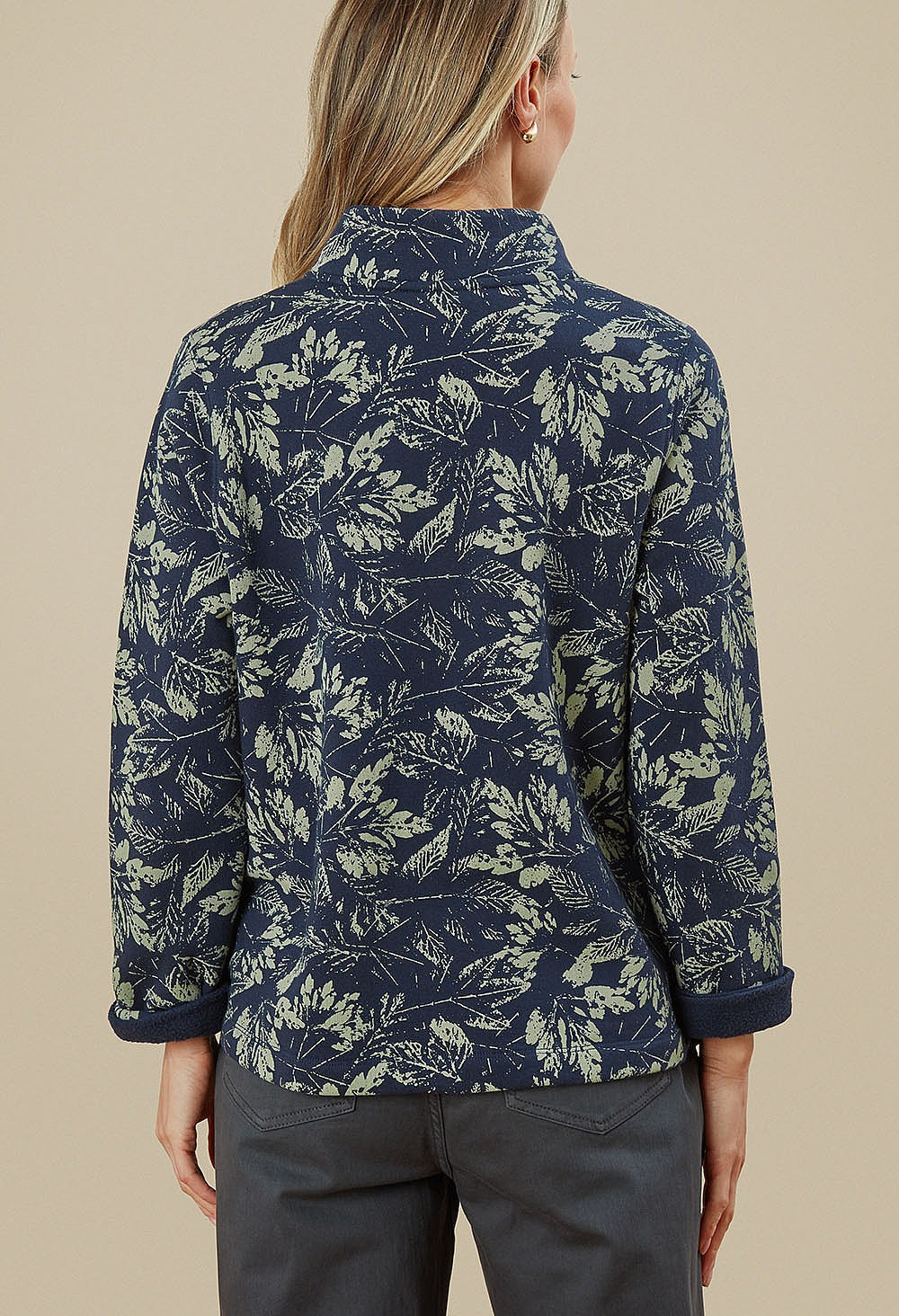 Adini Noia Navy Leaf Printed Sweatshirt