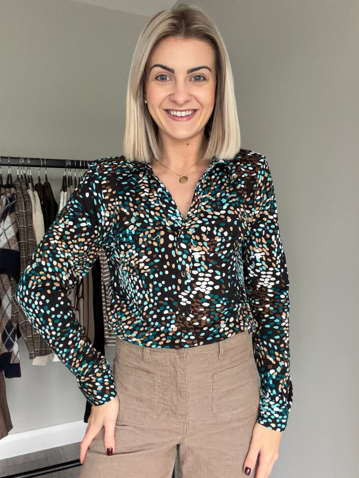Emreco Black/Teal Speckled Blouse