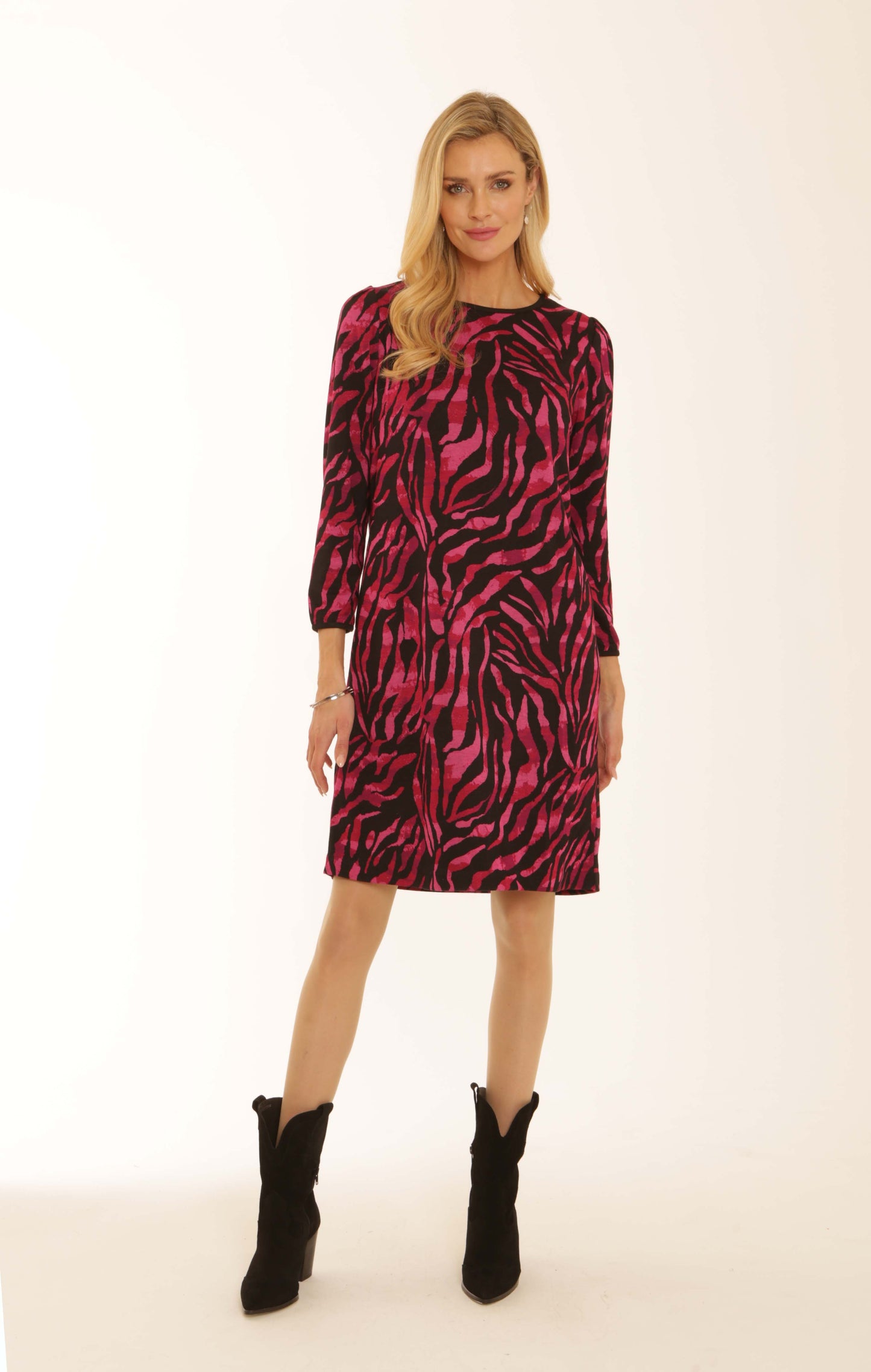 Pomodoro Pink Tonal Zebra Ponte Dress