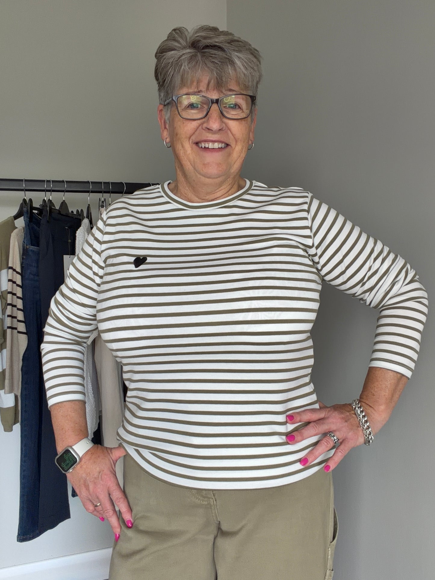 Kaffe Liddy Chalk/Aloe/Black T-Shirt