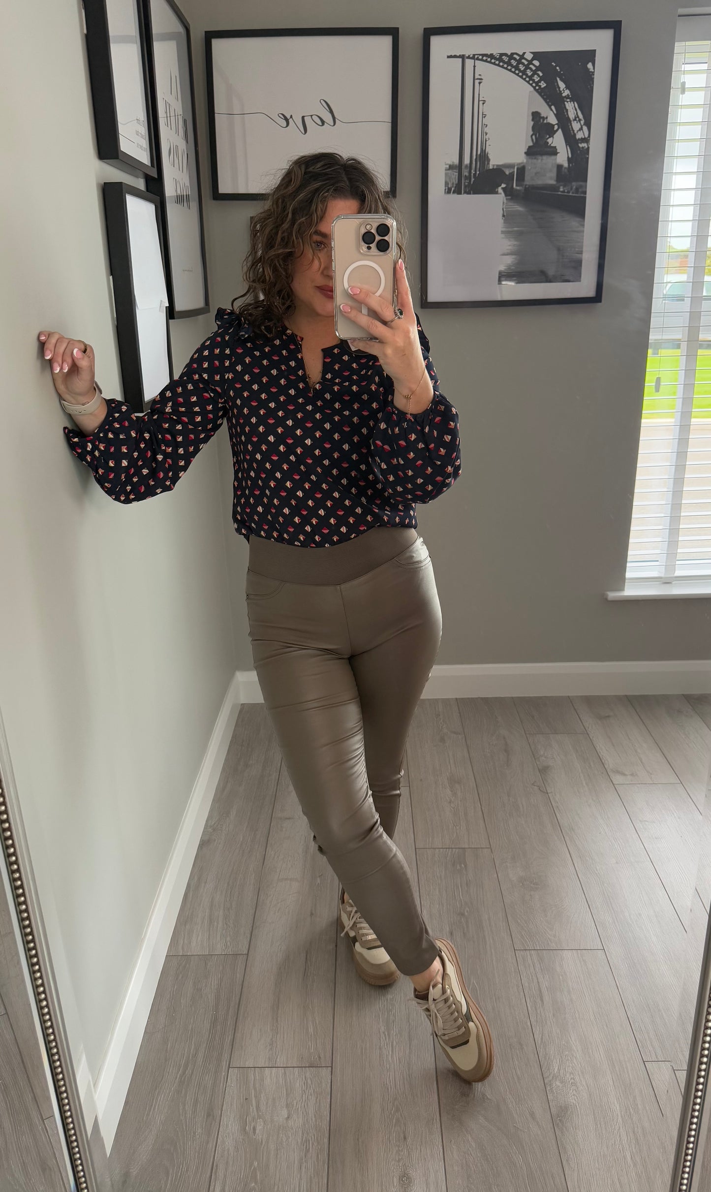 Freequent Morel Leather Pull On Trouser