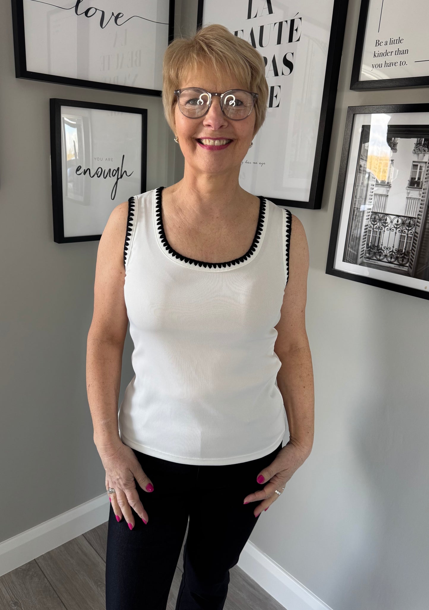 Emreco Ivory/Black Blanket Stitch Vest