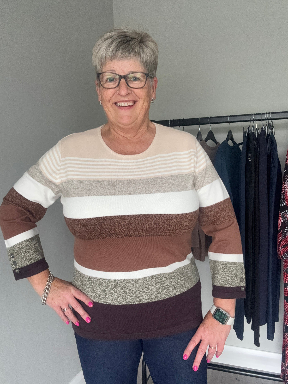Claudia C Chocolate Multi Stripe Jumper