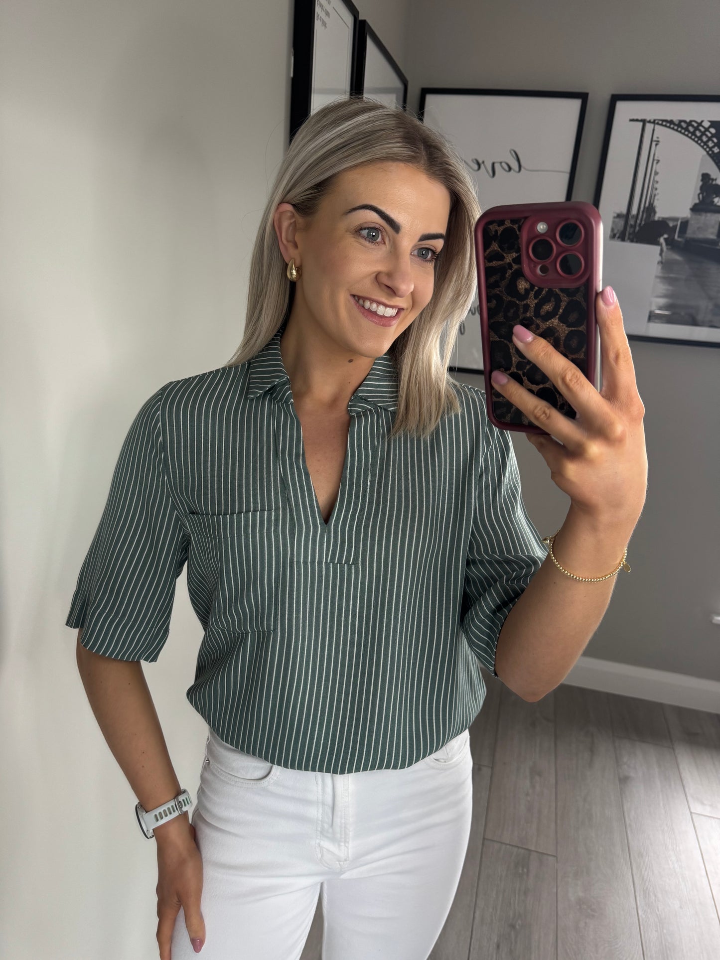 Freequent Forest Pinstripe Top