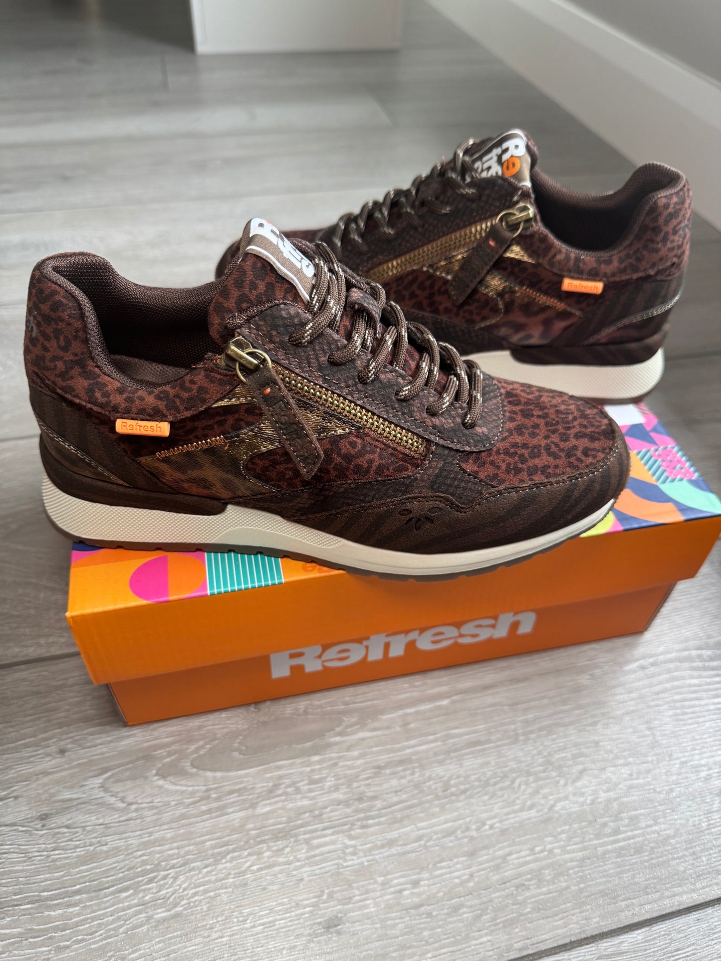 Refresh Brown Leopard Zip Trainer