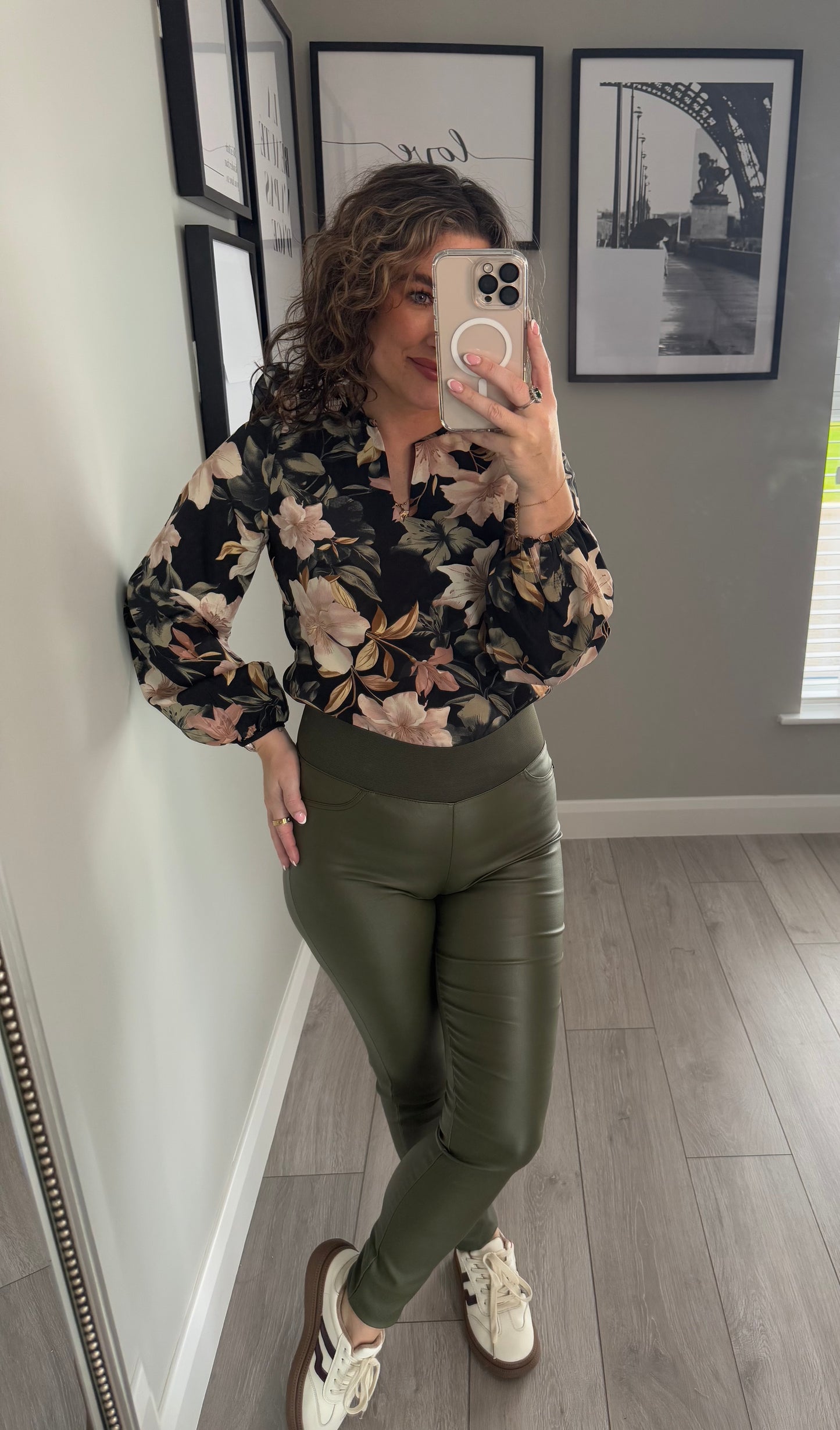 Freequent Khaki Leather Pull On Trouser