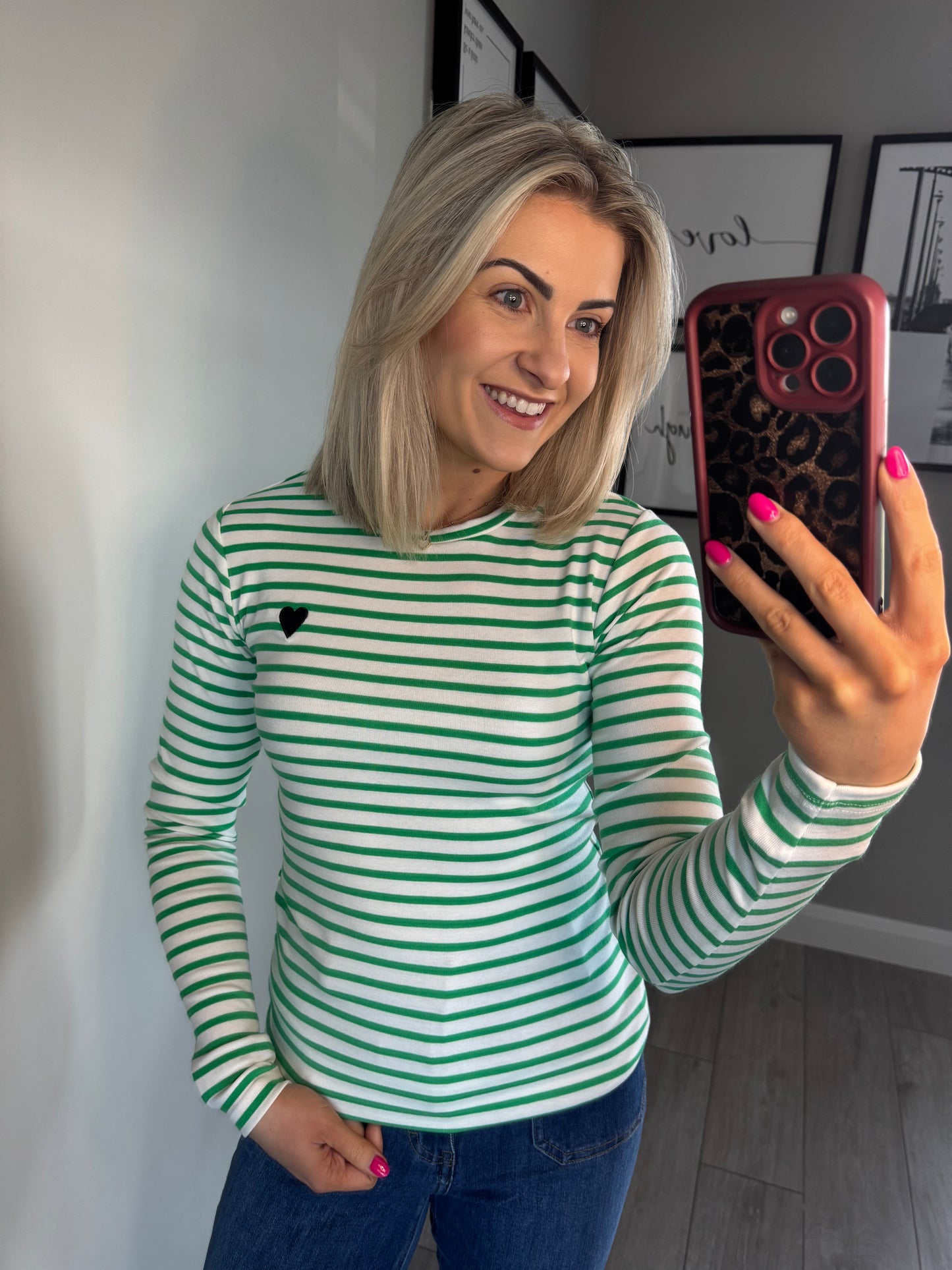 Kaffe Liddy Chalk/Green/Black Striped L/S T-Shirt