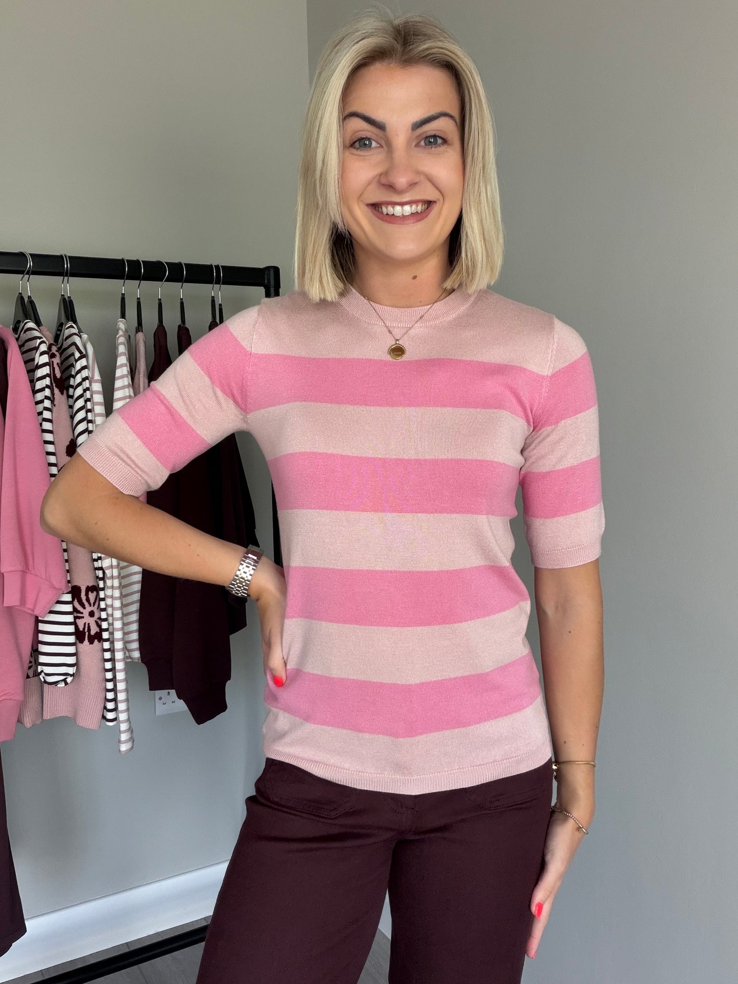 Kaffe KAlizza Mauve/Rose Striped Pullover