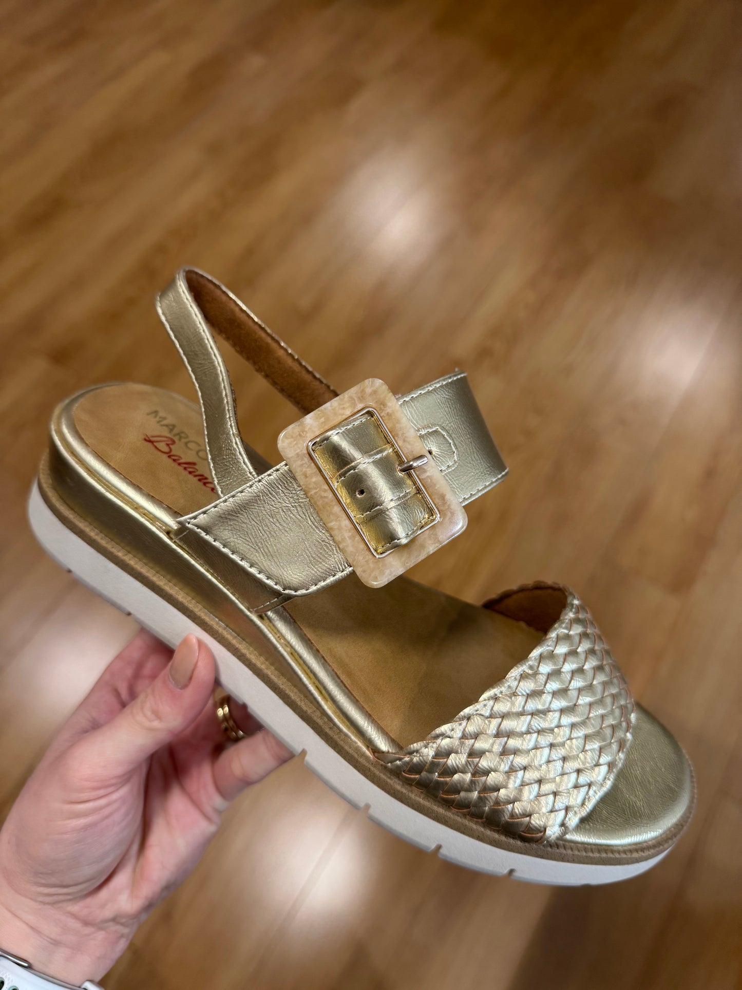 Marco Tozzi Gold Velcro Wedge Sandal