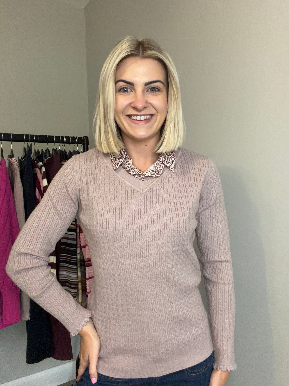 Mink/Leopard Collared Jumper