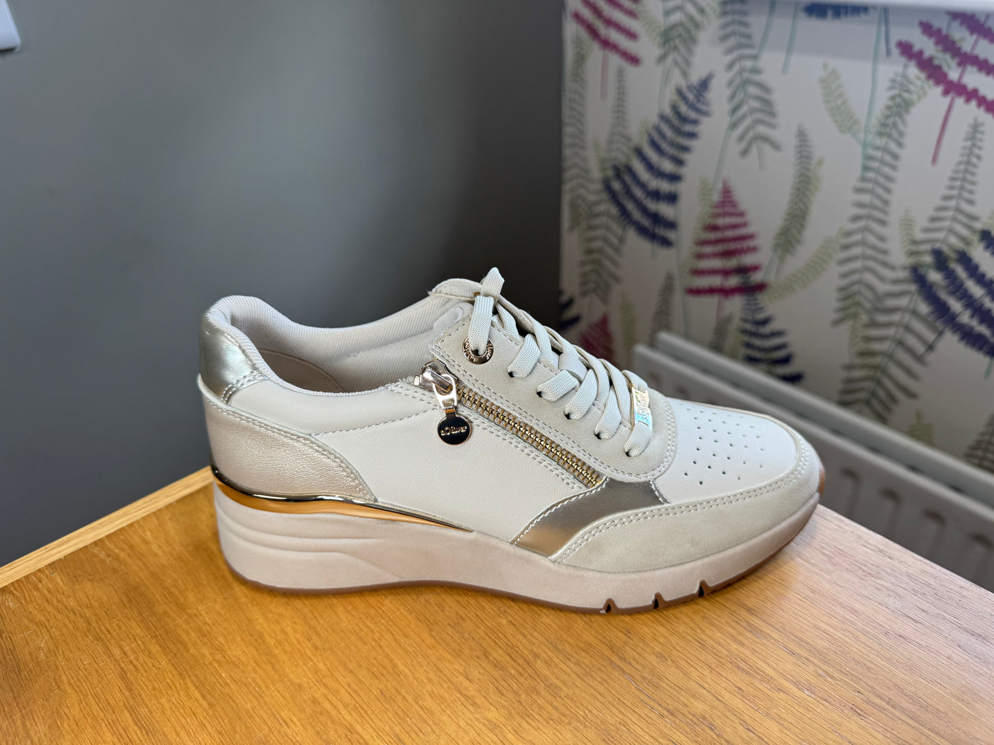 S. Oliver Beige Zip Wedge Trainer