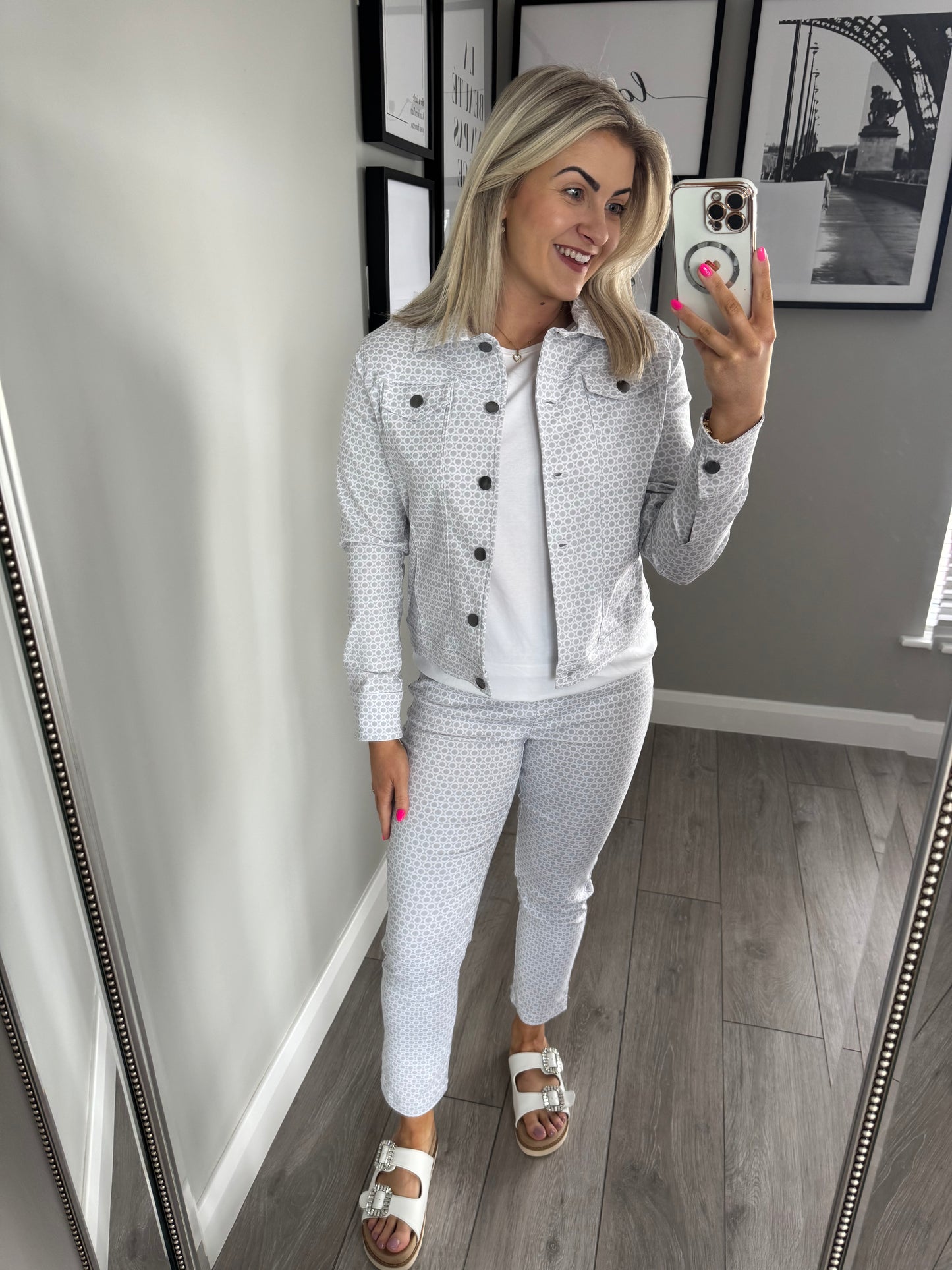 Grey/White Print Trouser