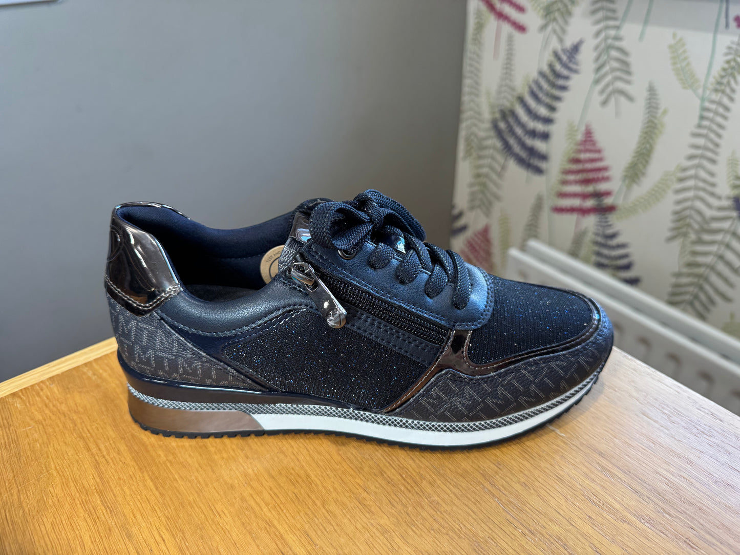 Marco Tozzi Navy Sparkle/Logo Zip Trainer