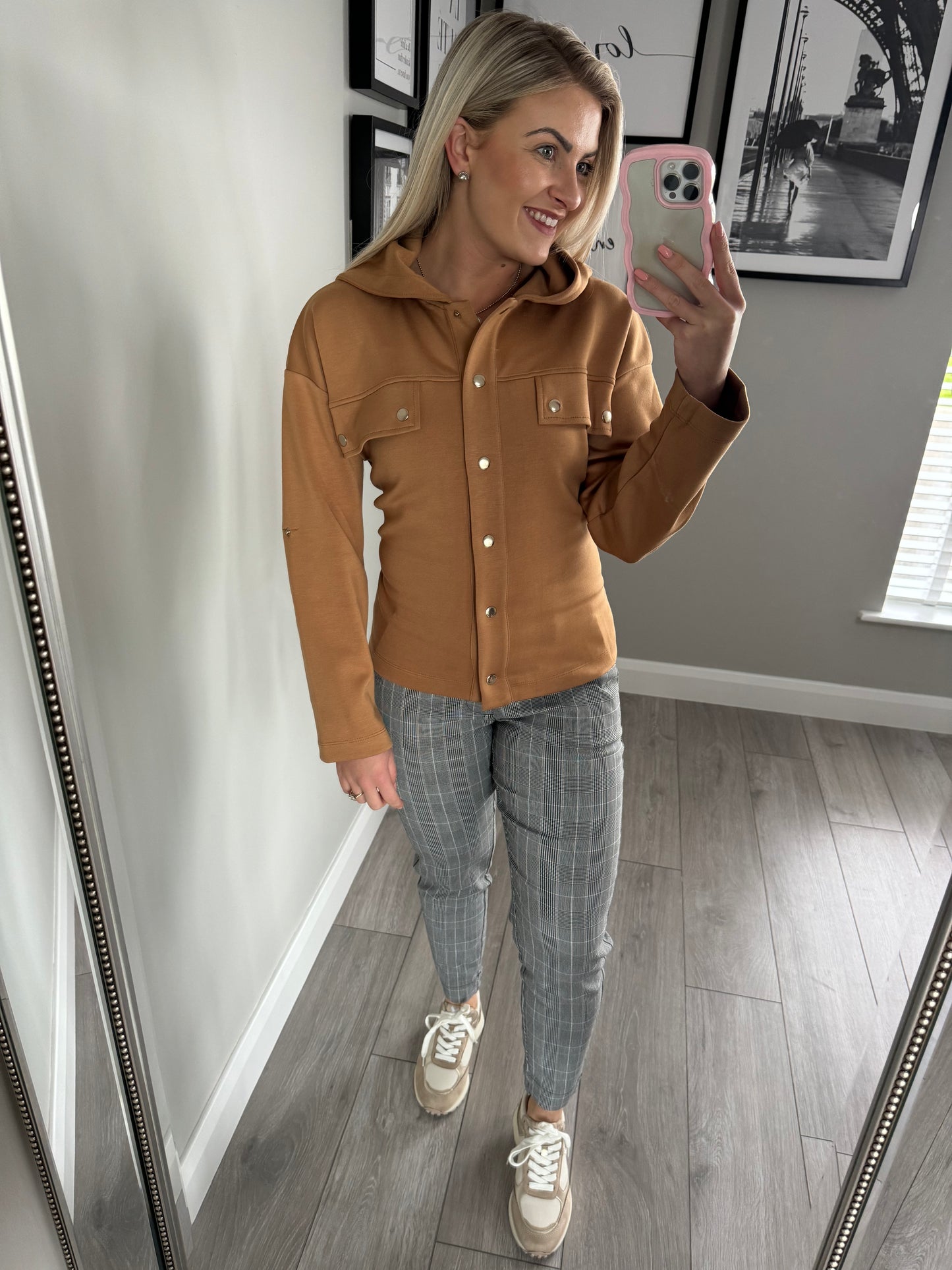 Freequent Grey/Beige Checked Trousers