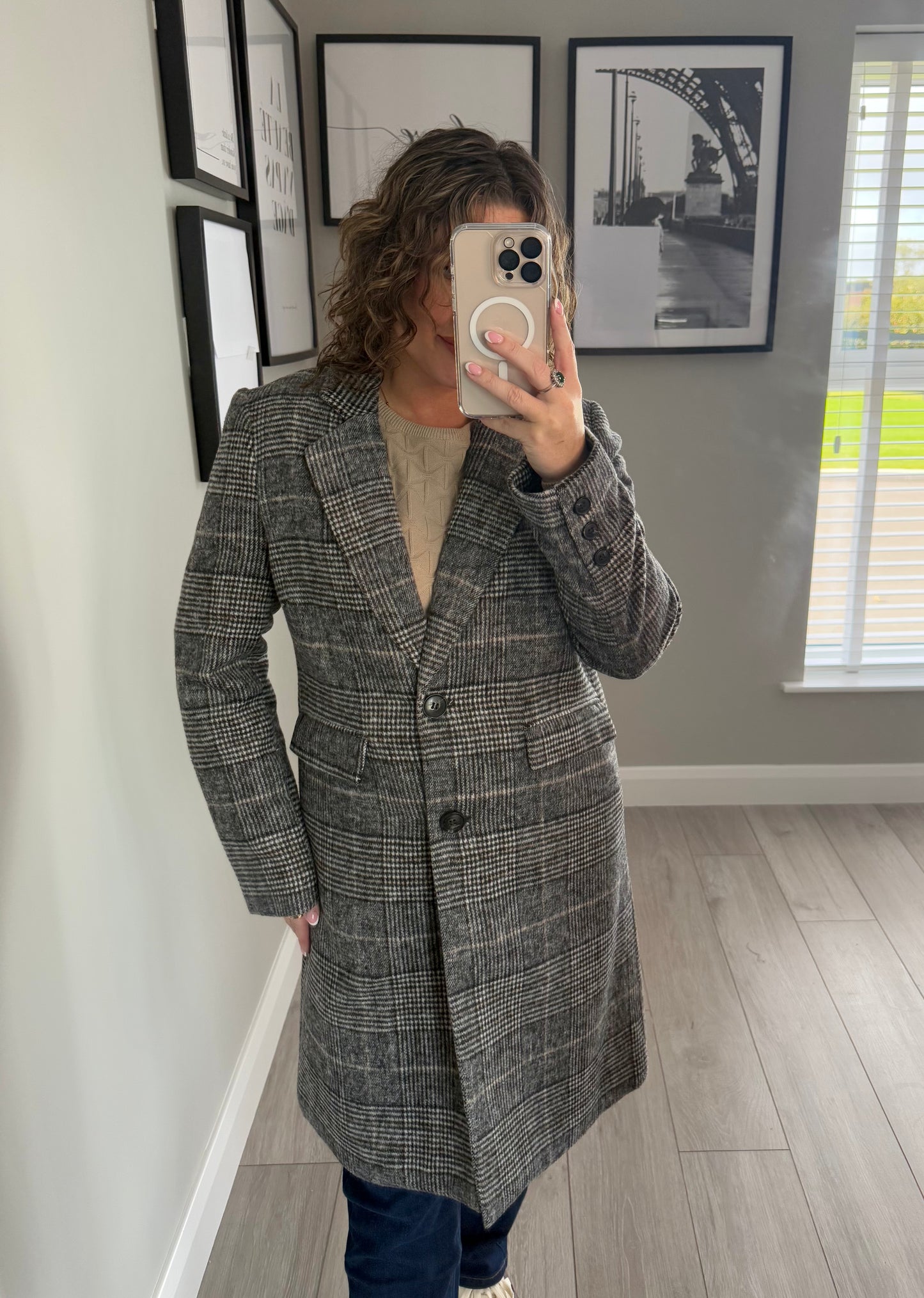 Grey Checked Single Breast Coat