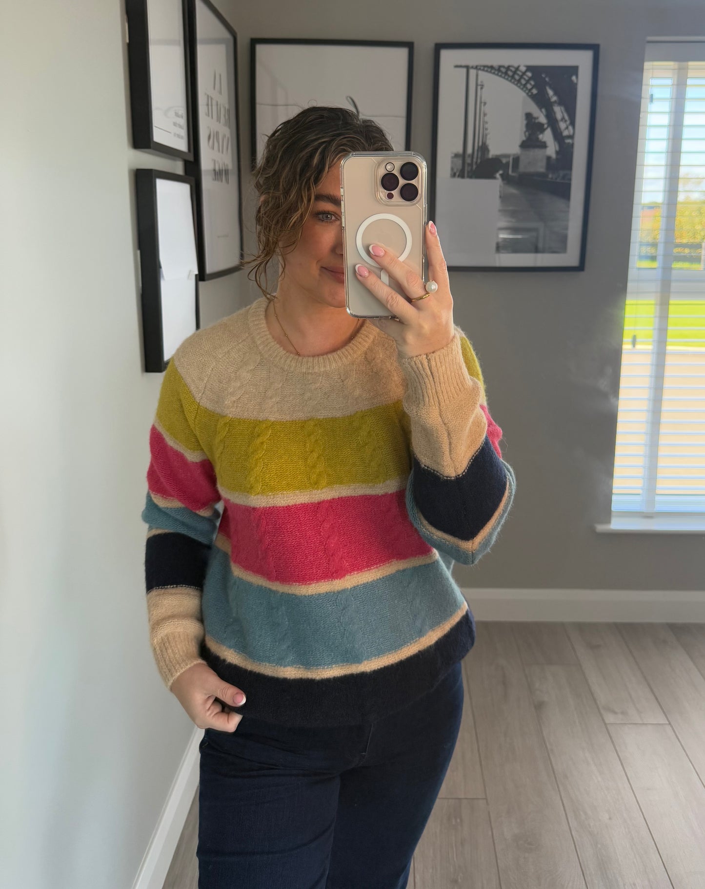 Beige Multi Striped Jumper