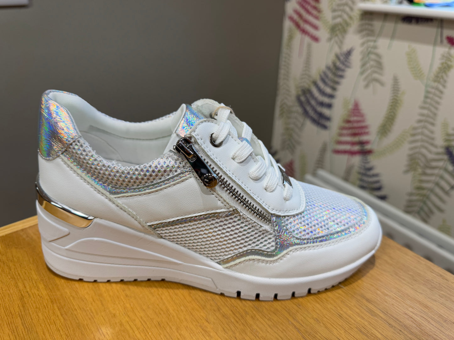 Marco Tozzi White/Silver Wedge Trainer