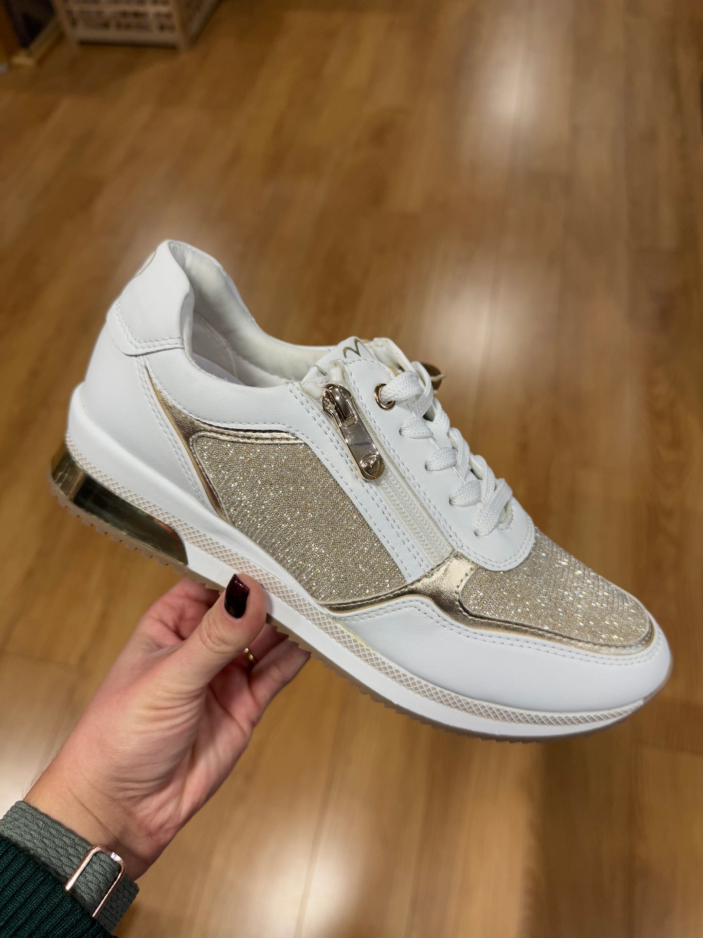 Marco Tozzi White/Gold Zip Trainer