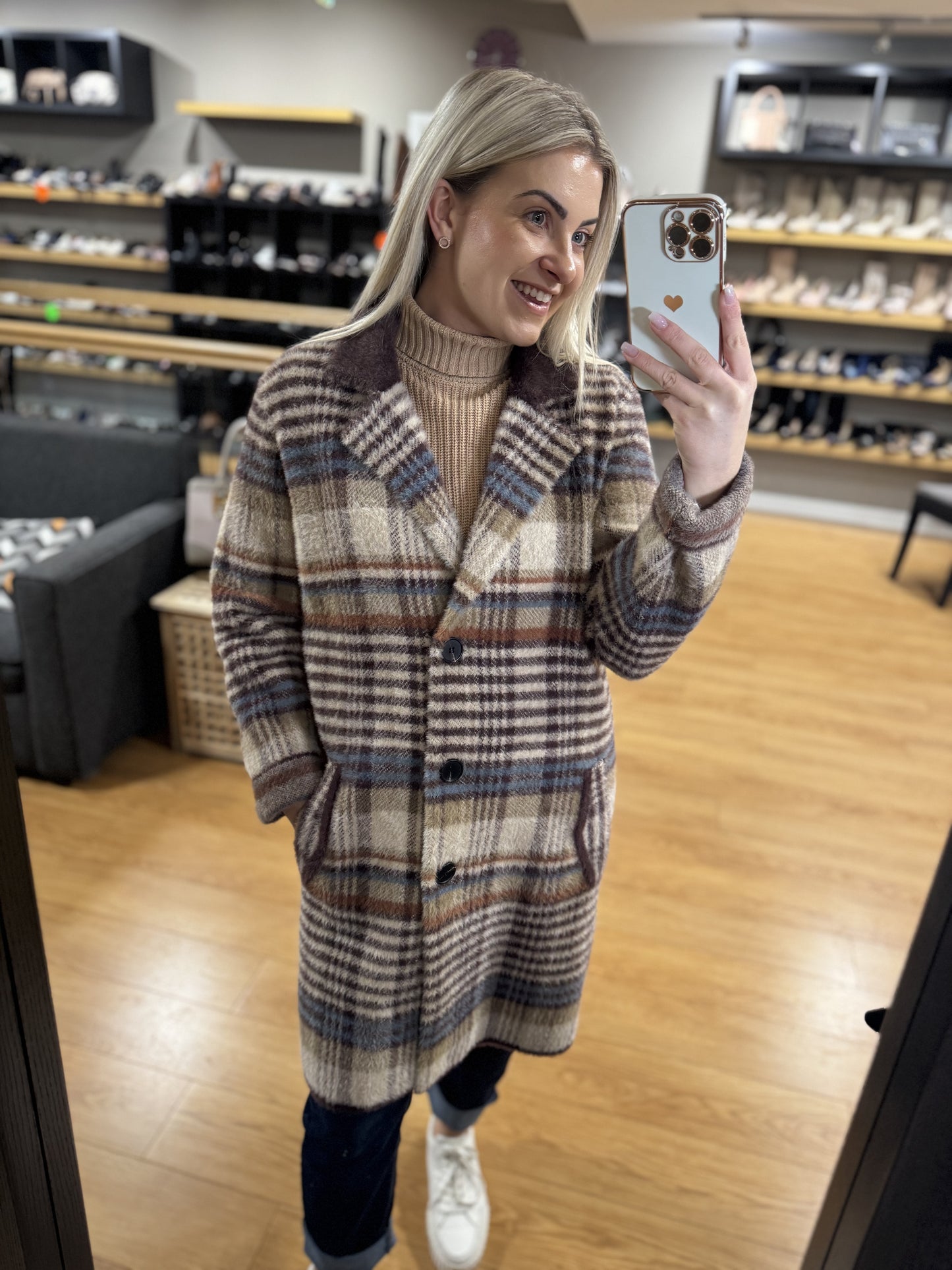 Brown Checked Mohair Coatigan