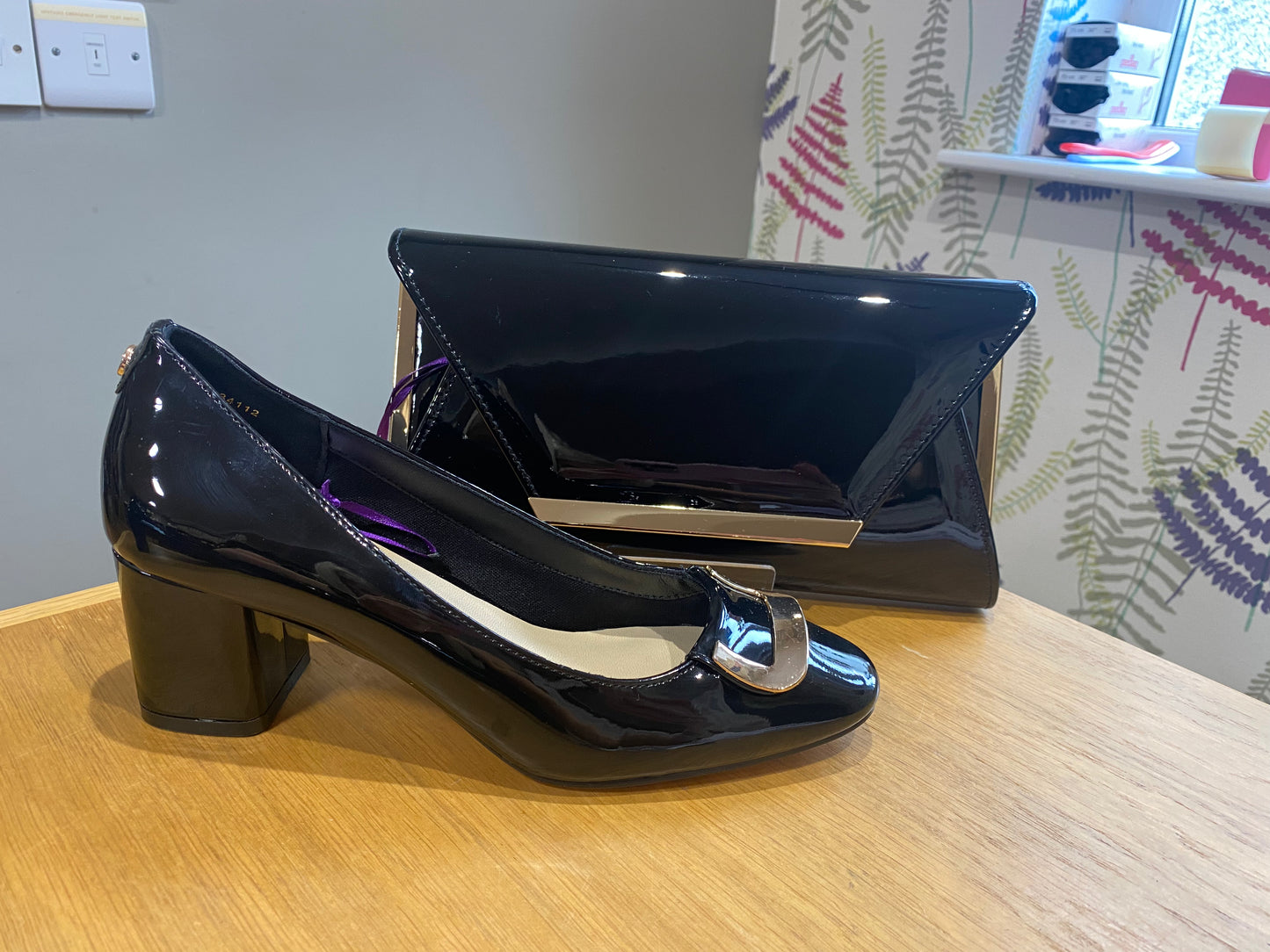 Lotus Martha Black Patent Clutch Bag