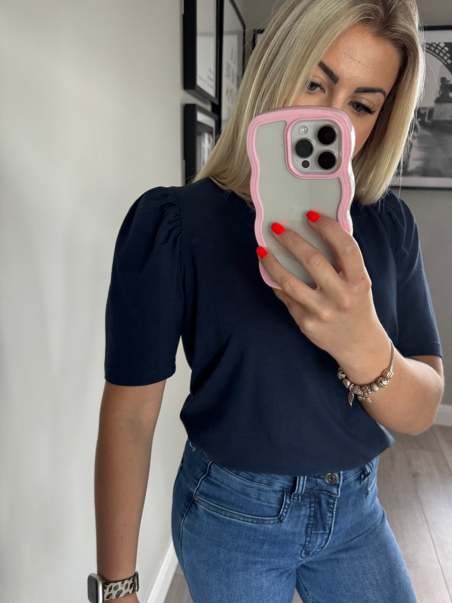 Freequent Navy Ruched Tee,