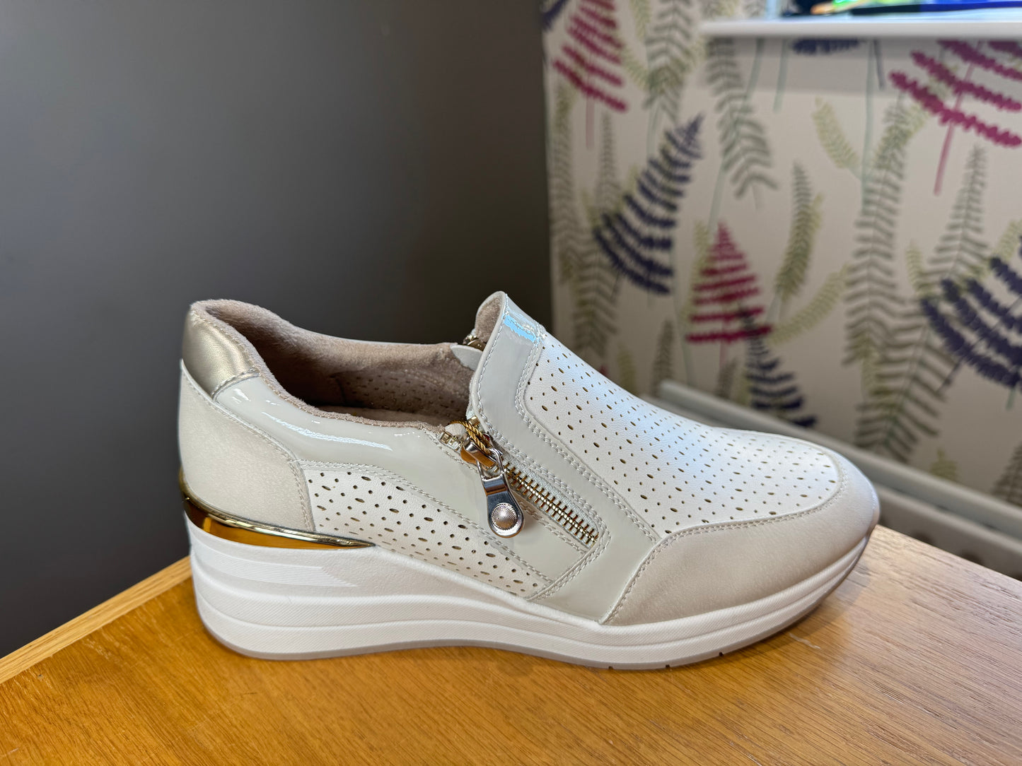 Lunar Barcelona Beige Zip Wedge Trainer
