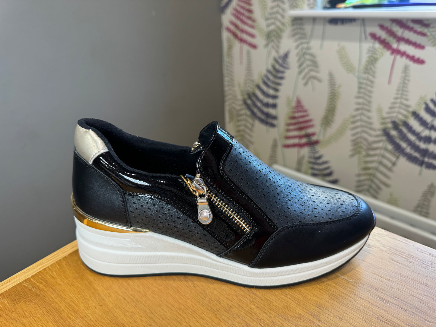 Lunar Barcelona Black Zip Wedge Trainer