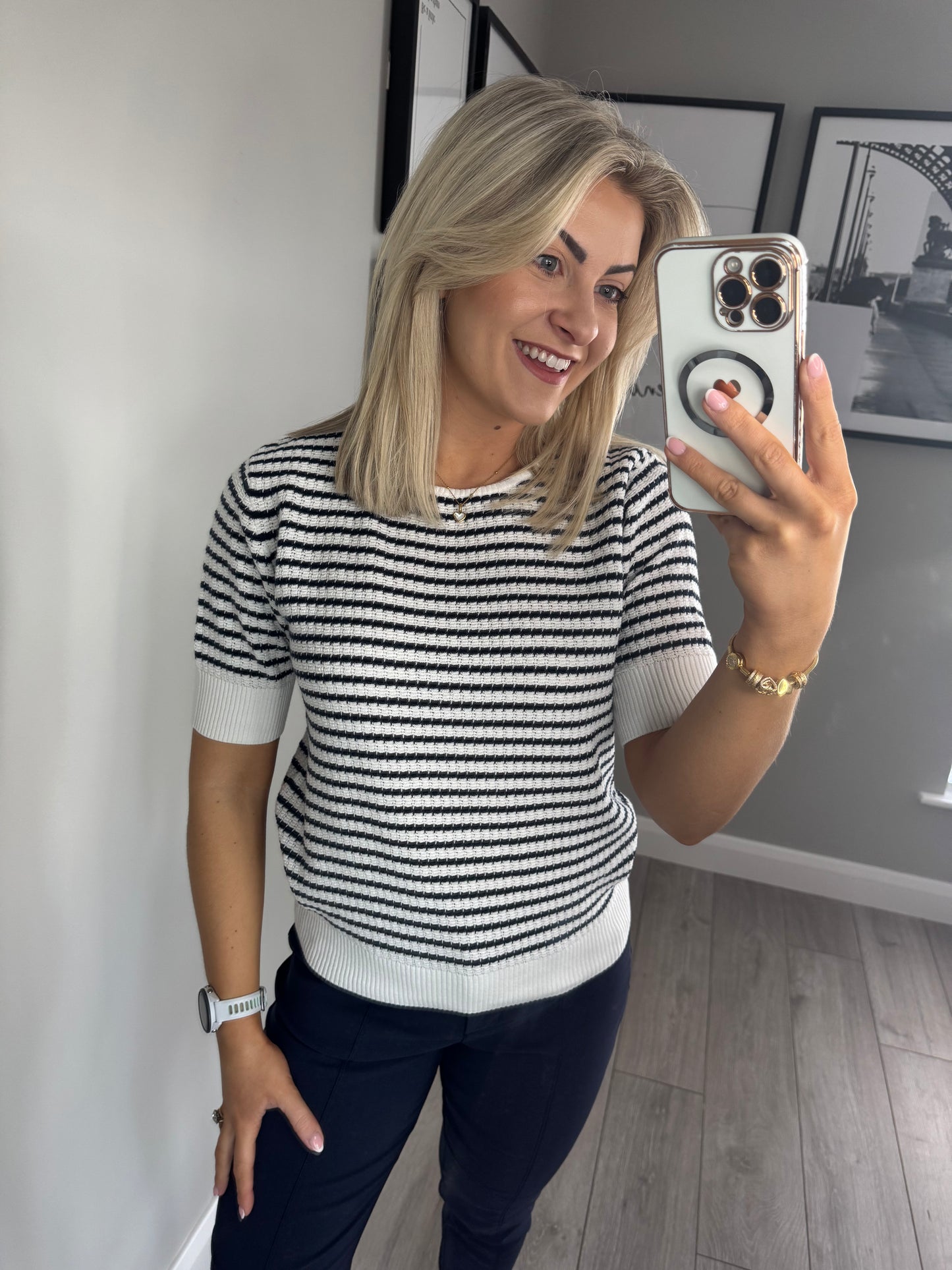 Freequent Navy Striped SS Jumper