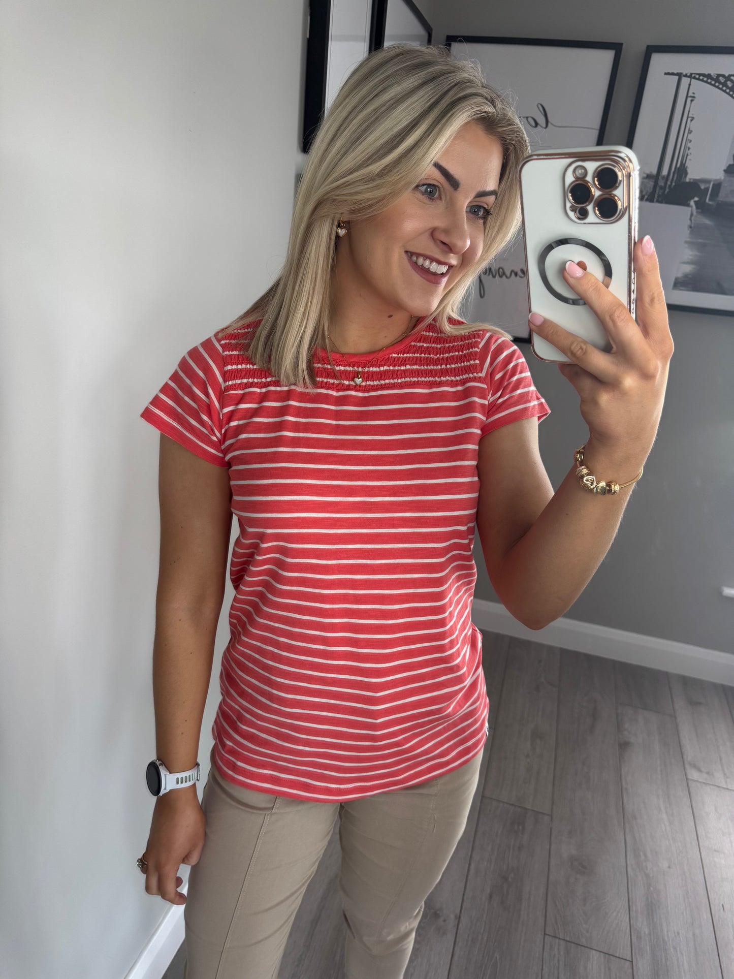 Brakeburn Coral Stripe Tee