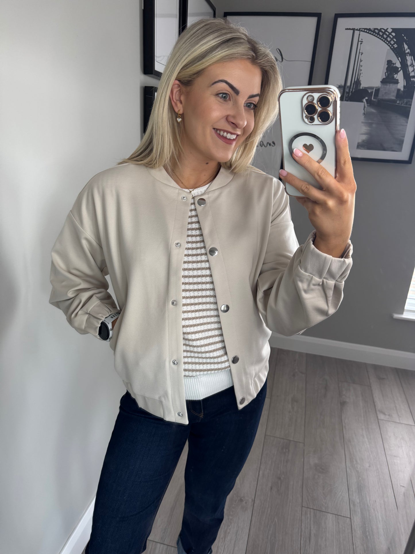 Freequent Beige Bomber Jacket