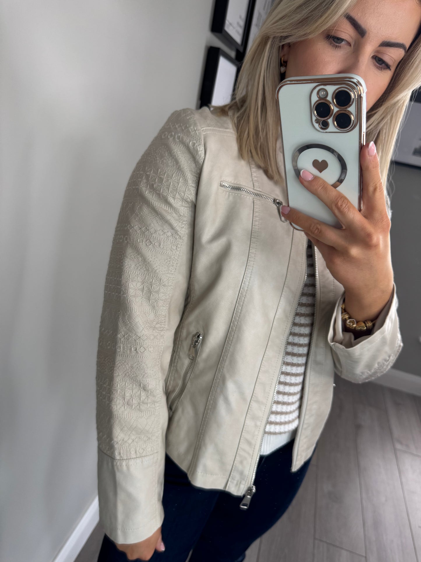 Beige Leather Jacket