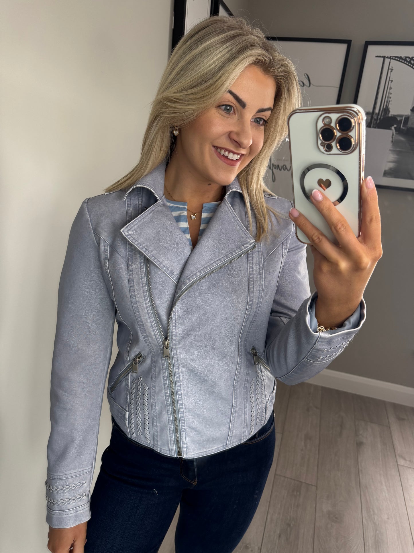 Soft Blue Leather Jacket