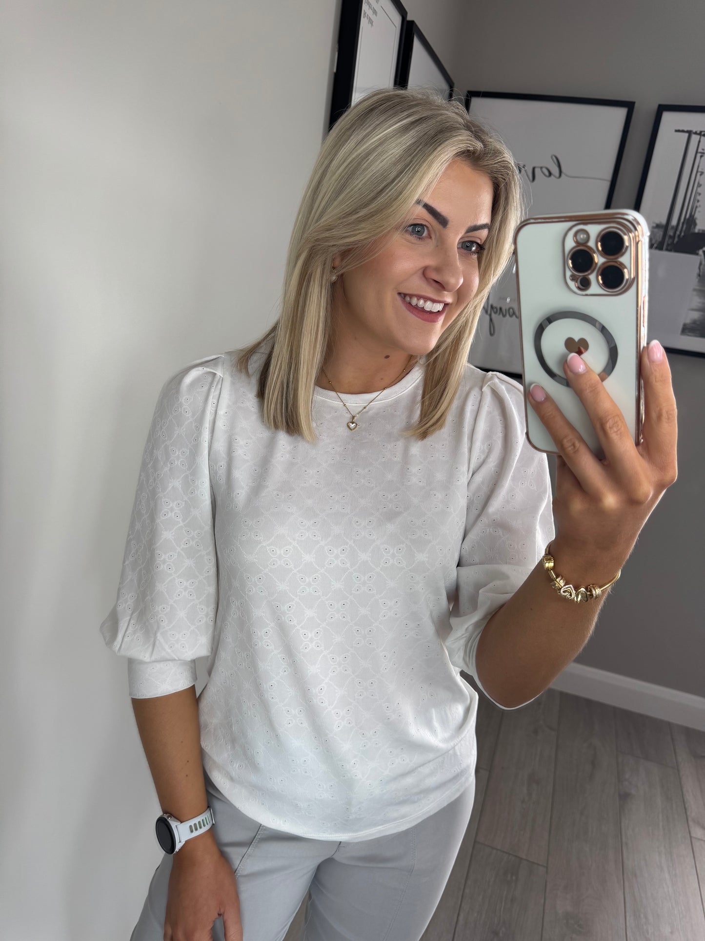Freequent Off White Perforated Blouse