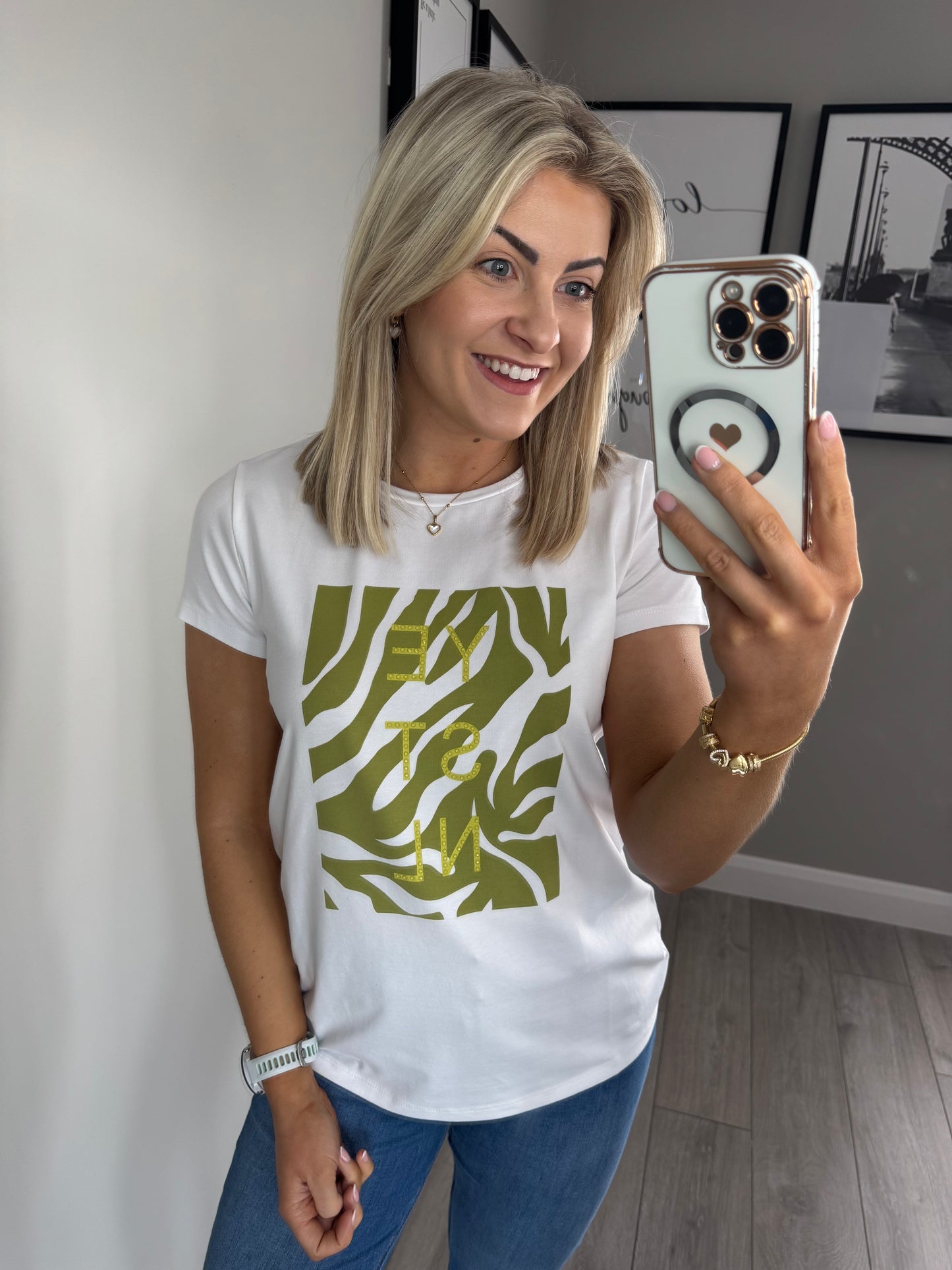 Yest White/Lime Print Tee