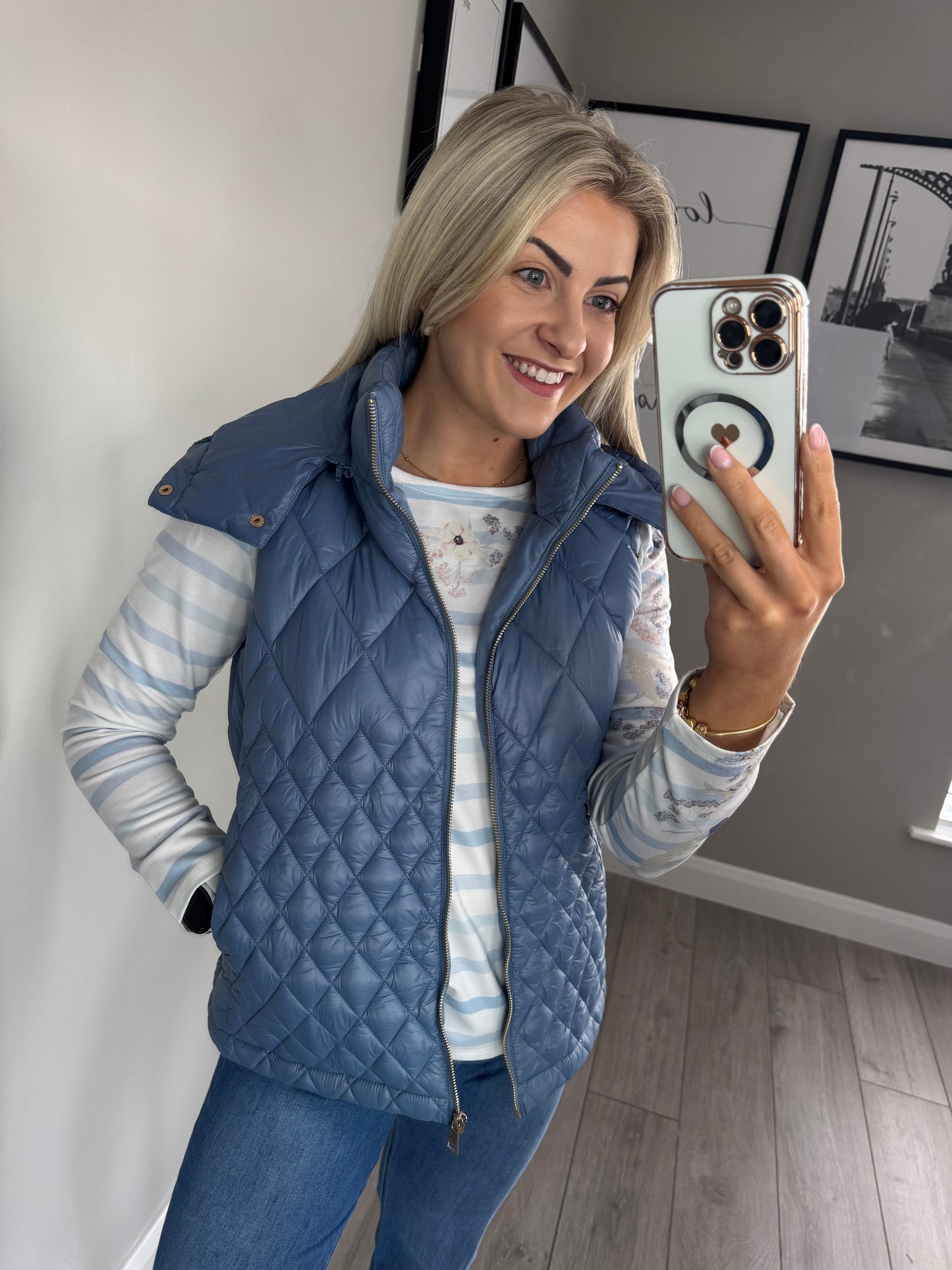 Denim Quilted Hooded Gilet