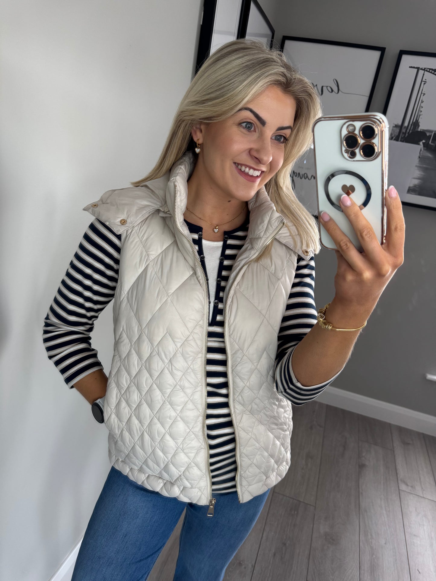 Cream Quilted Hooded Gilet