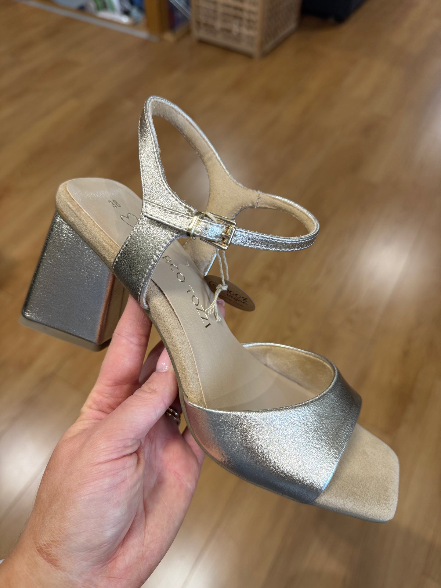Marco Tozzi Gold Block Heeled Sandal