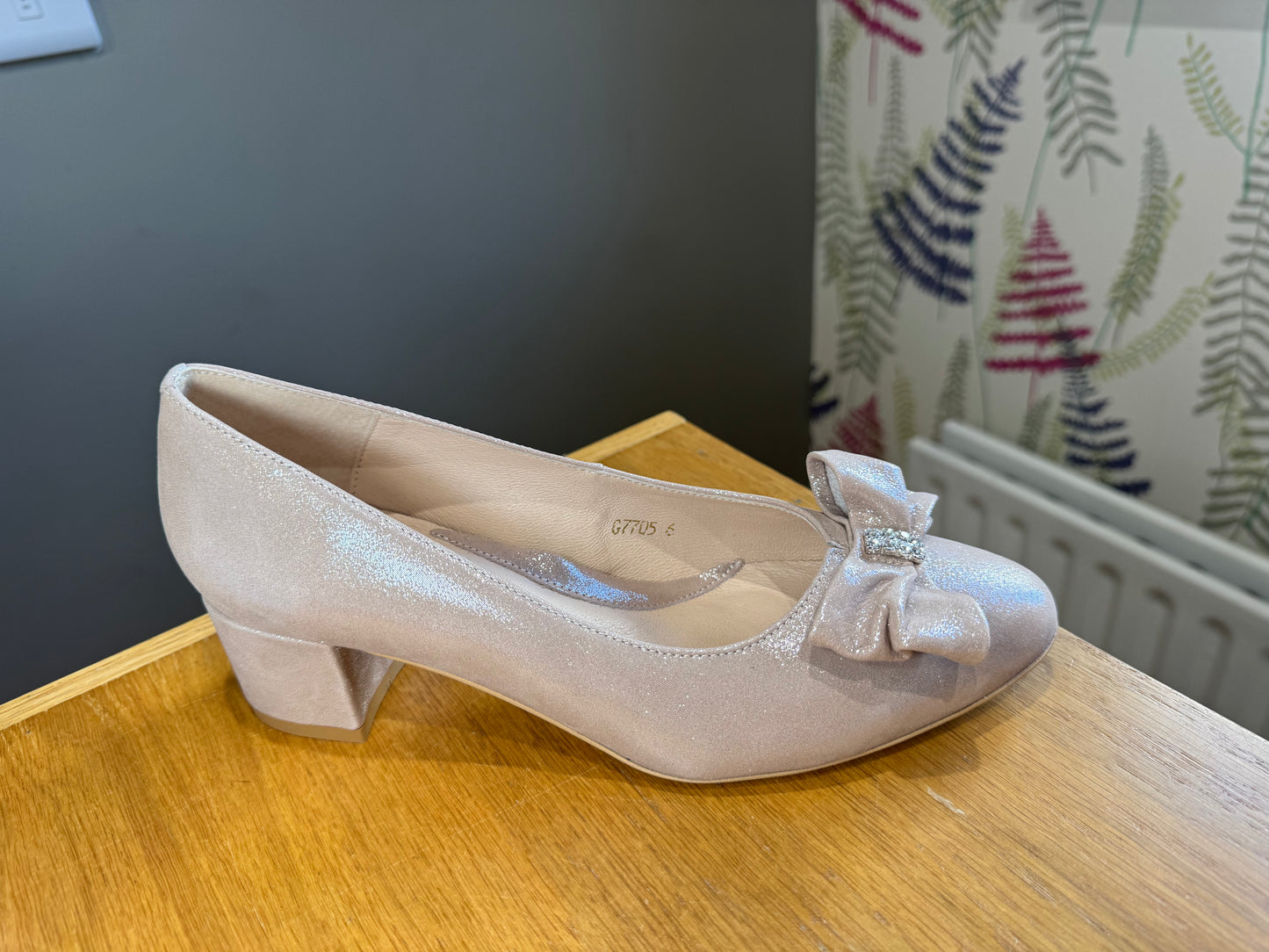 Emis Blush Shimmer Block Heel Court