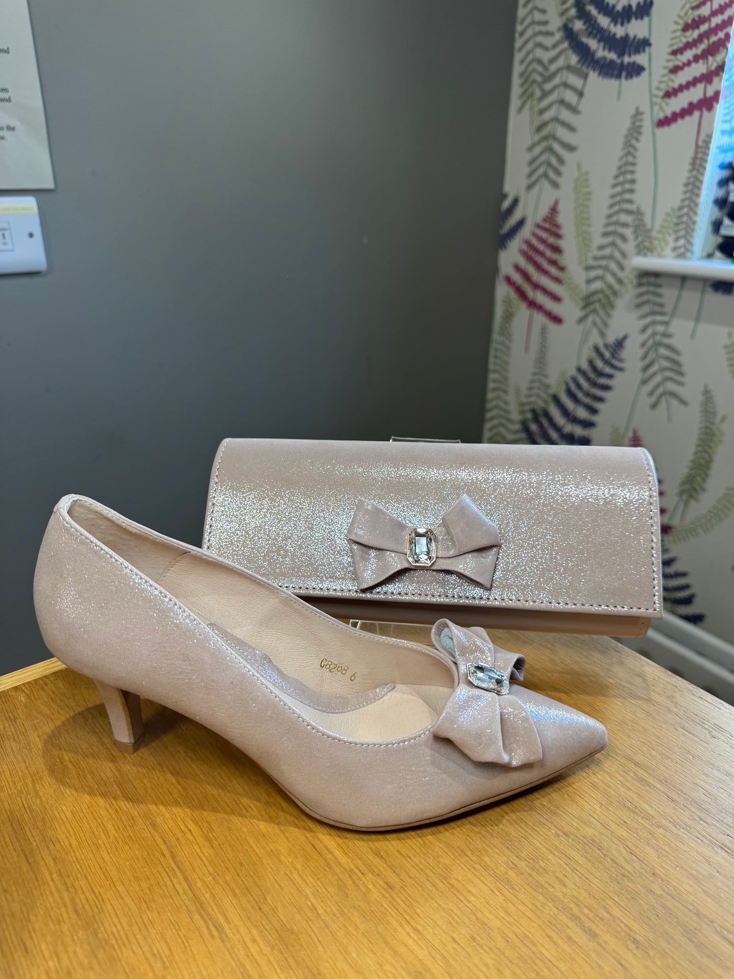 Emis Blush Shimmer Mid Heel Court