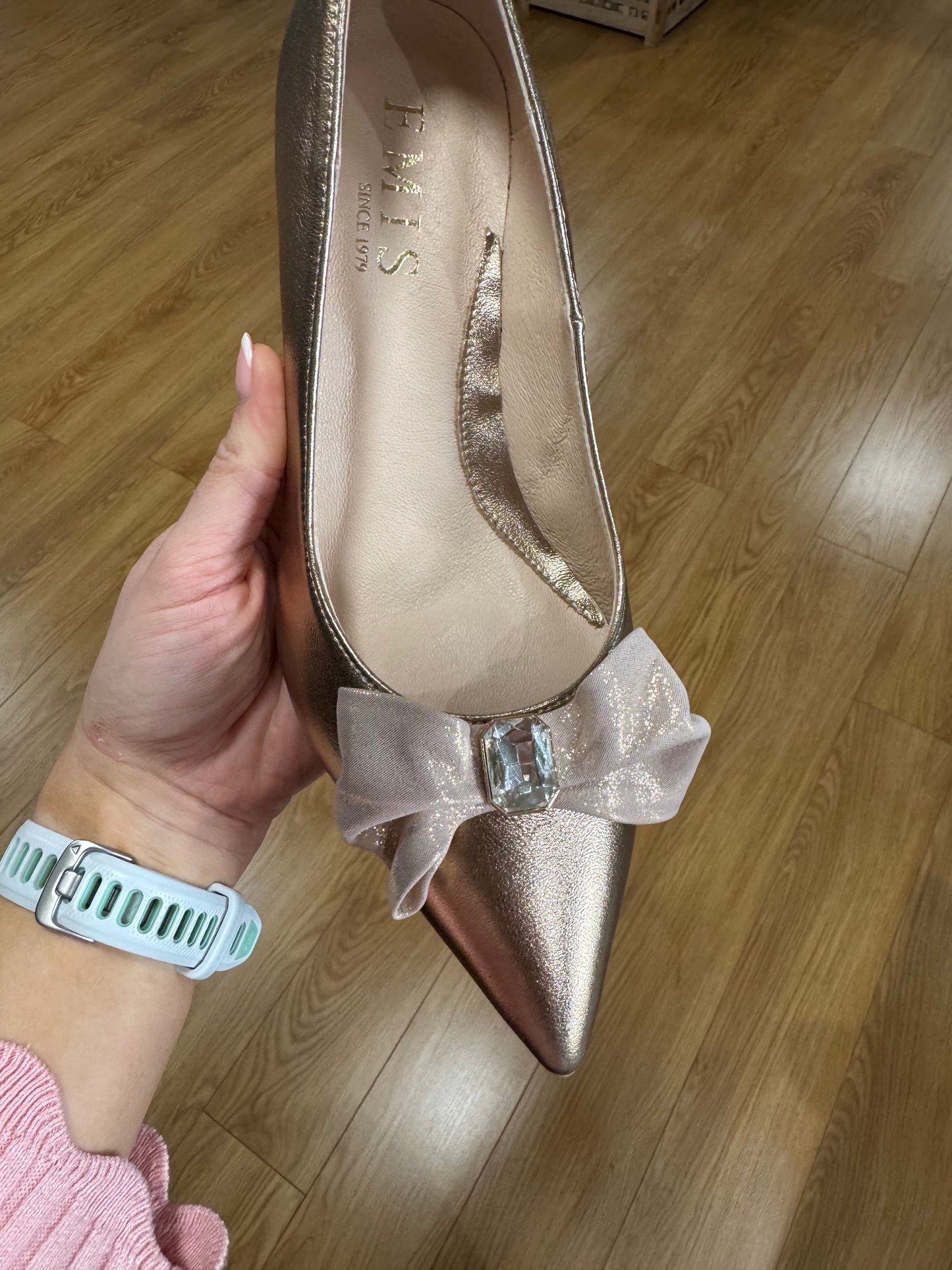 Emis Rose Gold Metallic Mid Heel Court