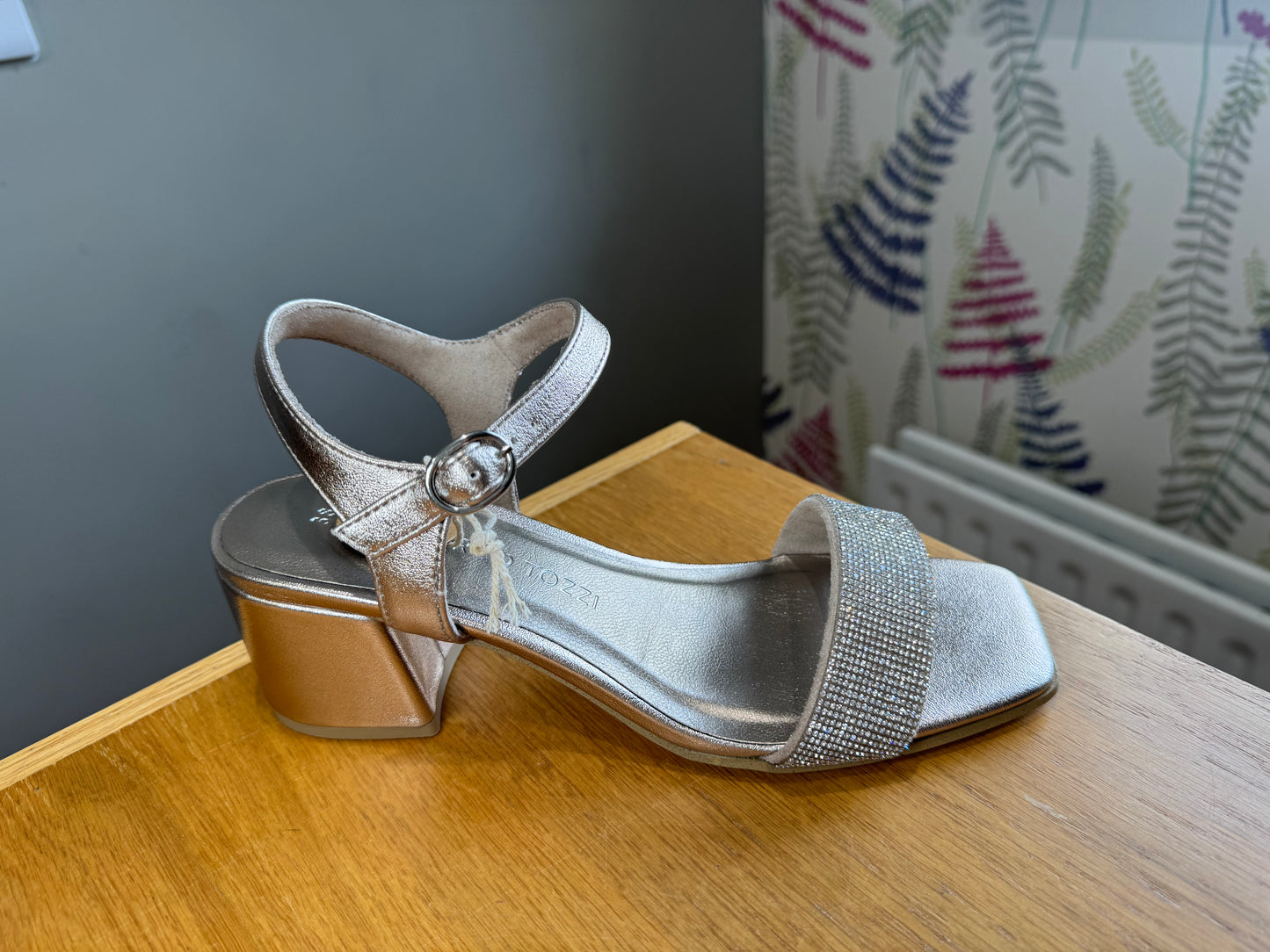 Marco Tozzi Platinum Glitter Block Heeled Sandal