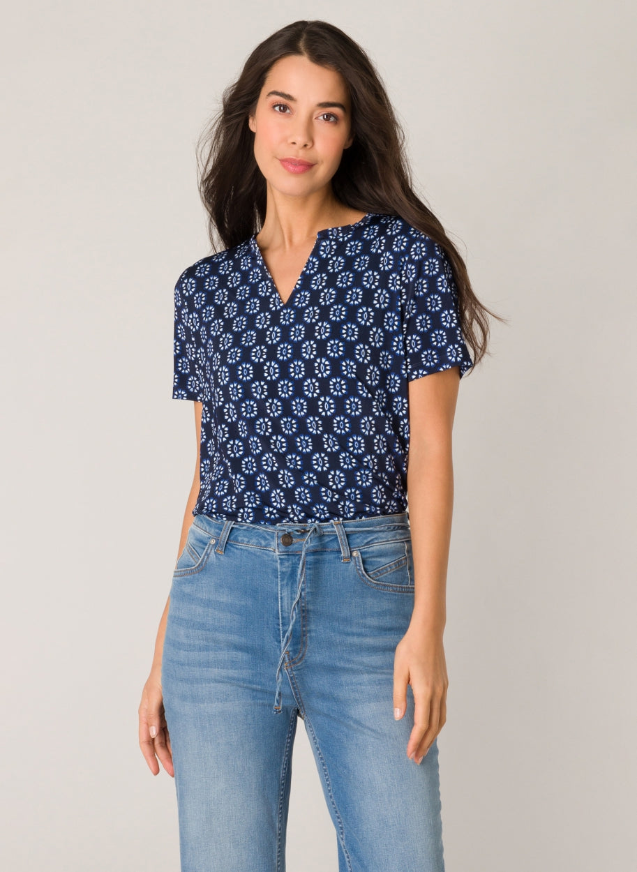Yest Navy Printed Top