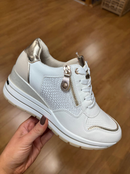 Redz White/Gold Wedge Zip Trainer