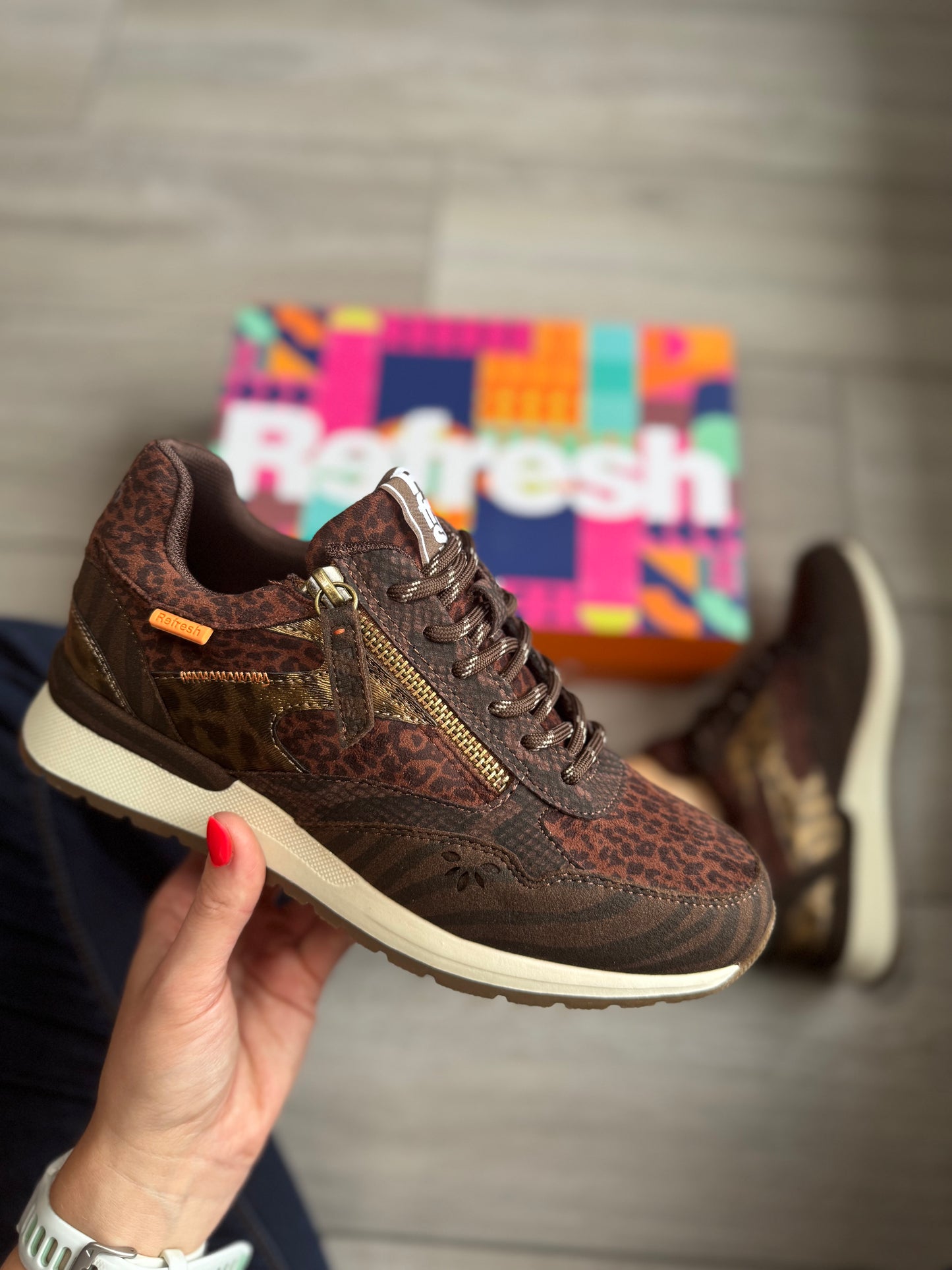 Refresh Brown Leopard Zip Trainer