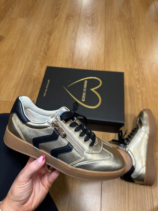 Marco Tozzi Gold/Black Zip Trainer