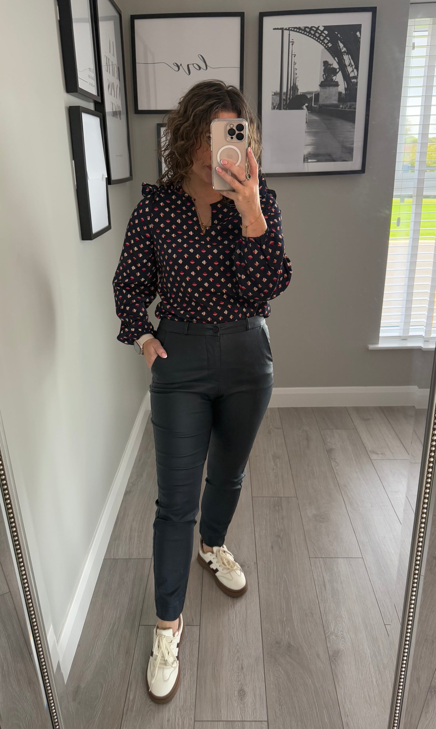 Freequent Navy Leather Cigarette Trouser