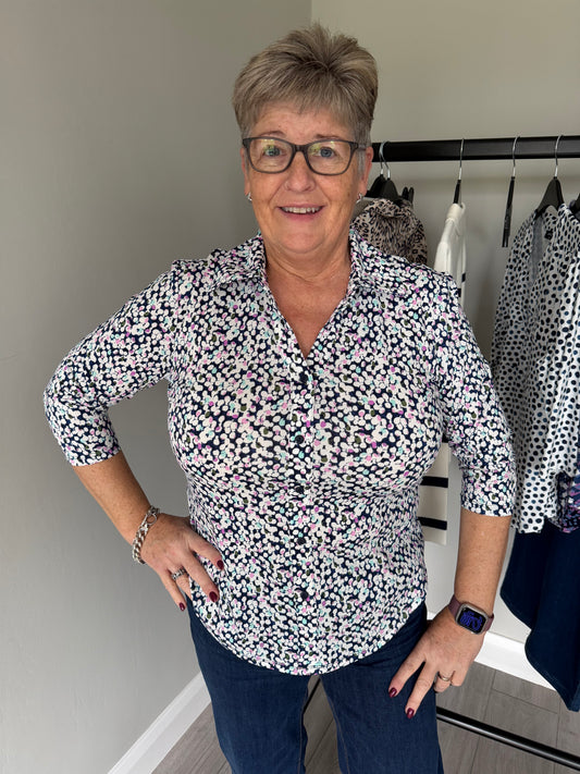Emreco Navy/Pink 3/4 Blouse